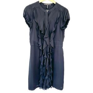 BCBG Maxazria fitted dress with short sleeves, ruffled, knee length, silk